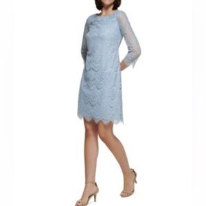 Jessica Howard Light Blue Lace Long Sleeve Dress